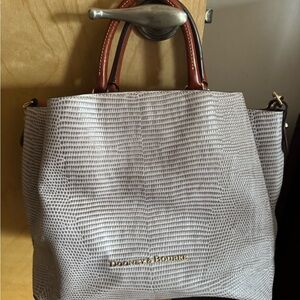 Dooney & Bourke Gray Lizard-Embossed Tote with Brown Handles